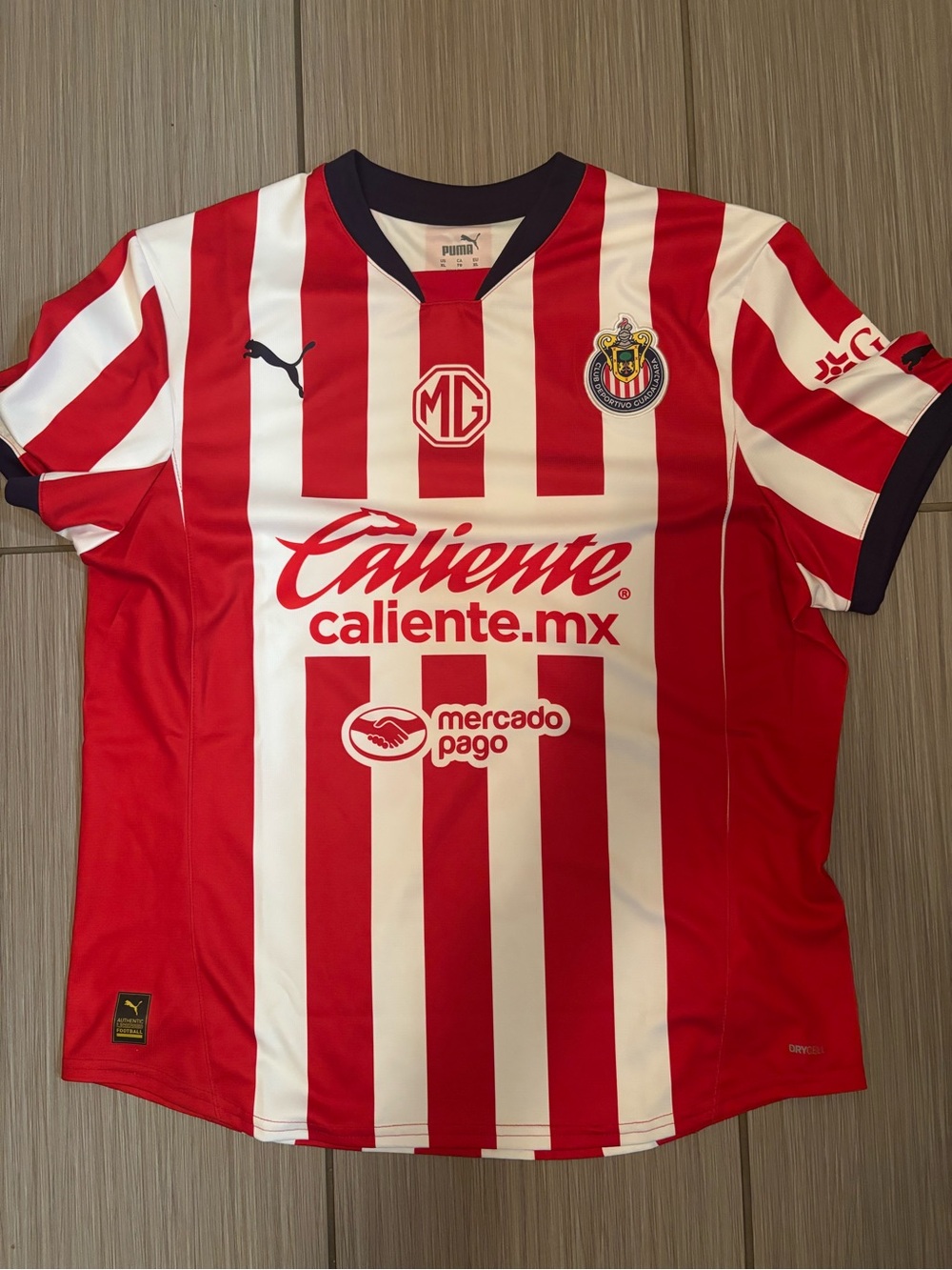 Puma Red & White Striped Soccer Jersey with Navy Trim